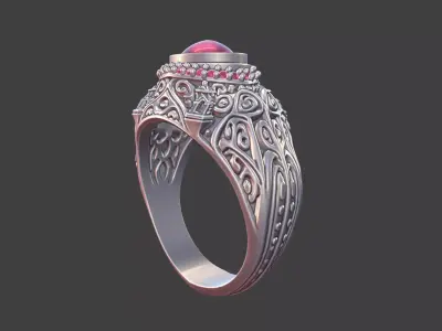 Ornate Cabochon Ring With Pave 3D print model