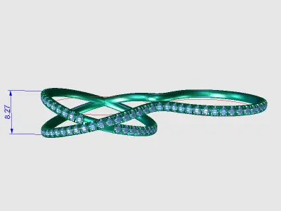 R RA03 diamond ring with two rows of diamonds 3D print model