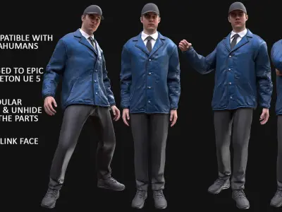 Man - Agent Outfit - Modular - Rigged Low-poly 3D model