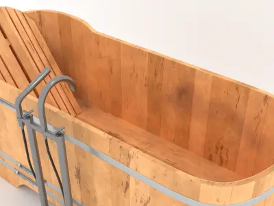 Wooden bath and faucet Low-poly 3D model
