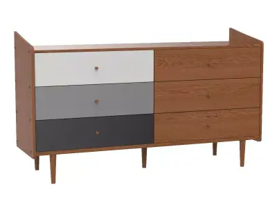 Halden Mid Century Modern Multicolor Walnut Brown 6 Drawer 3D model