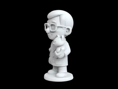 Veterinarian Cartoon Character 3D Model with Cat  for Printing 3D print model
