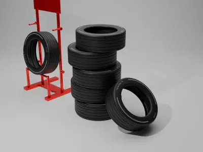 3D Tire Display Pack - Realistic Car Tires with Metal Stand  Low-poly 3D model