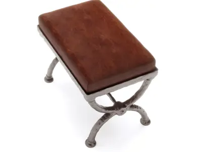 Metal Frame Stool with Leather Covering 3D model
