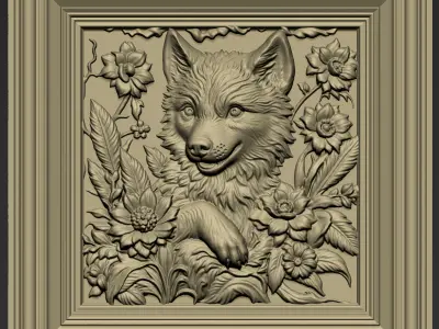 Baby Wolf among Flowers A129 3D print model