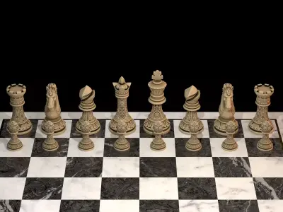 Ornate Embroidered Chess Pieces Set of 6  Luxury Gold STL 3D print model