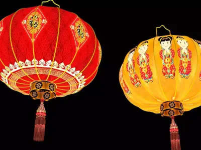 Chinese  red  lantern Low-poly 3D model
