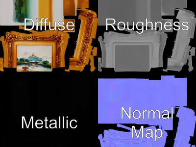 Ornate Gold Picture Frame Model Pack Low-poly 3D model