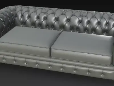 Charming Gray Chesterfield Sofa 3D Model 3D model