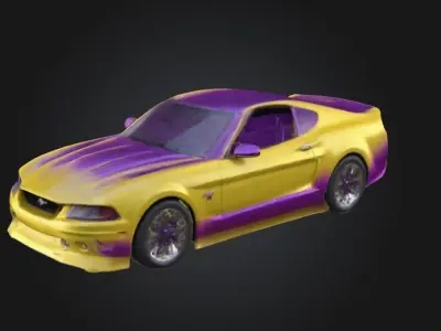 Stilized Yellow and purple Mustang Low-poly 3D model