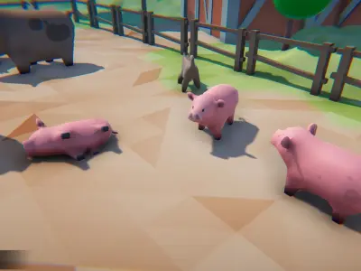 Cartoon Farm Animals Low-poly 3D model
