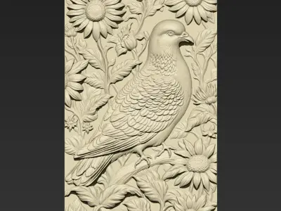 Pigeon and Sunflowers A58 3D print model