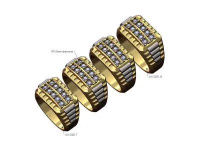 Double row diamond top watch link inserts ring US sizes 7to10 3D print model
