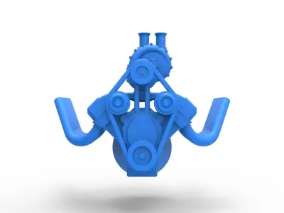 Engine V8 with Centrifugal blower V2 Scale 1 to 25 3D print model