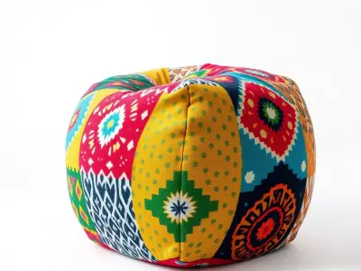 Colorful Patchwork Beanbag Pouf Model Pack Low-poly 3D model