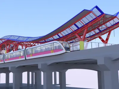Monorail station with train 2023 IV 3D model