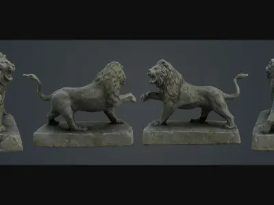 Lion Statue Low-poly 3D model 2