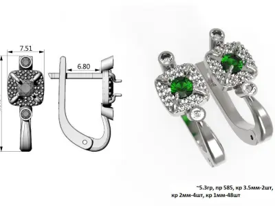G0131 two emerald and diamond earrings 3D print model