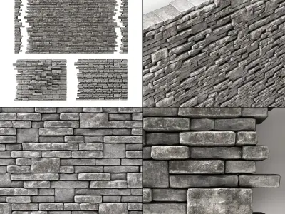 Brick stone wall block many n2 3D model