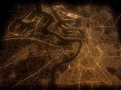 Streets Railroad and car roads Antwerpen Belgium 3D model