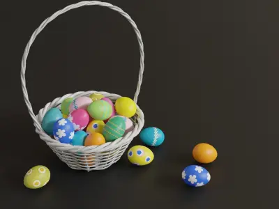 Easter White Basket with Eggs 3D model