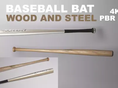 baseball bat wood and steel Low-poly 3D model