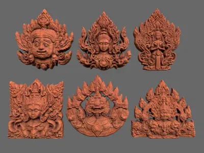 Low poly Asia Temple Decor - 231006 Low-poly 3D model