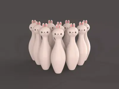 Cartoon Rabbit Bowling And Ball Bowling Low-poly 3D model