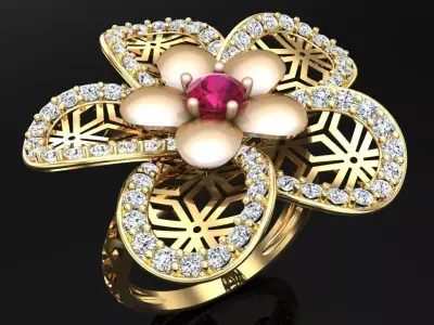  Mesh flower ring - Italian rings - Womens Rings - N6356 3D print model