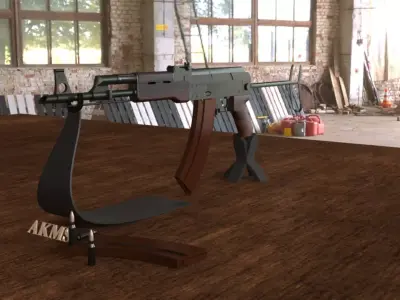 Russian AKMS Assault Rifle - Iconic 3D Model Low-poly 3D model