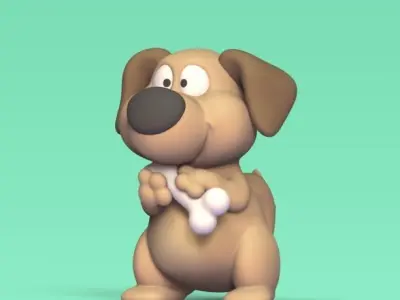 Dog Eating Bone 3D print model