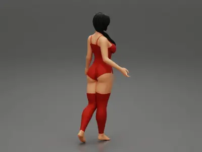 Beautiful sexy woman red lingerie and stockings 3D print model