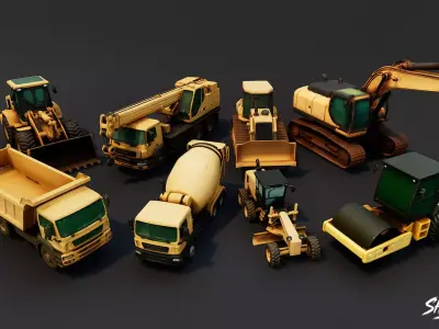 Construction Vehicles Pack Low-poly 3D model