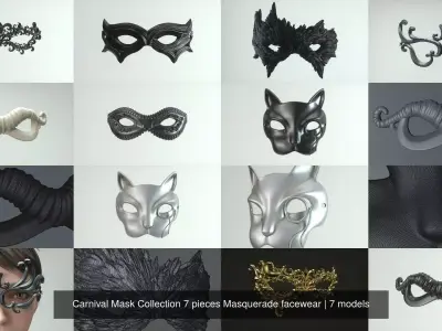 Carnival Mask Collection 7 pieces Masquerade facewear 3D Model Pack