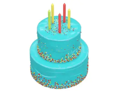 Birthday cake with candles and candies 3D model