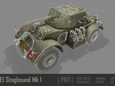 T17E1 Staghound Mk1 Armoured Car PBR Low-poly 3D model