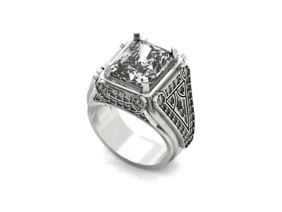 luxury signet man ring Emerald Cut 996 3D print model