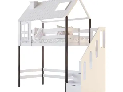 Childrens bed loft house Nordkapp - with ladder chest of drawers 3D model