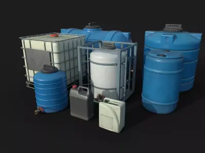 Plastic Water Tanks kit PBR Game Ready Free low-poly 3D model
