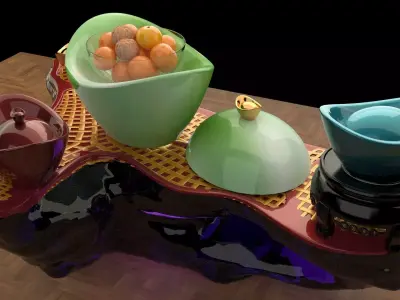 Chinese gold Ingot and orange 3D model