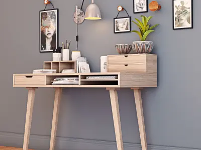 Desk with decorative set 3D model