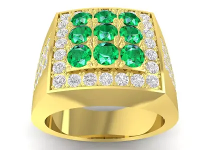 Luxury Square Emerald Diamond Ring for Men 3384 3D print model