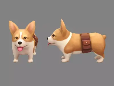 Cartoon puppy - Corgi - baby dog Low-poly 3D model