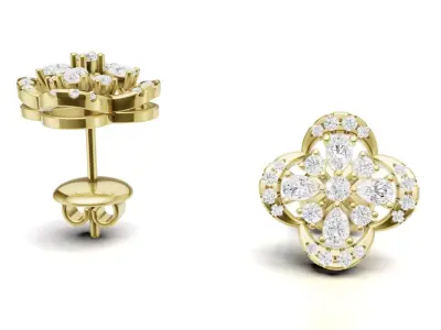 Diamond Clover Stud Earrings For Women        3D print model