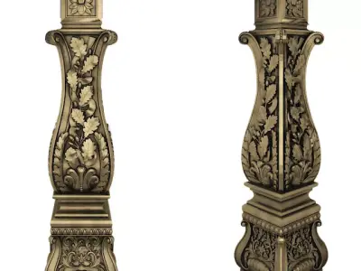 3D Model STL Column pair of ornately carved columns 3D model
