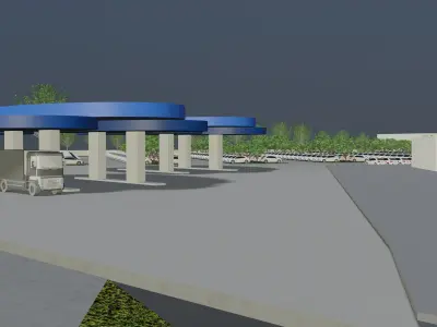 Gas station layout in concept 3D model