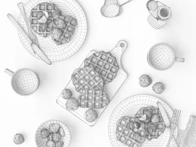 Waffles breakfast 3D model