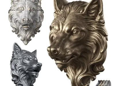 Wolf Head Sculpture Low-poly 3D model