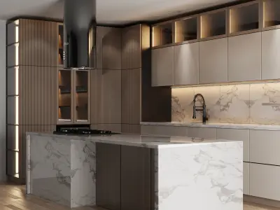 MODERN KITCHEN WITH ISLAND 008 Low-poly 3D model