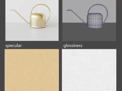 watering can brushed brass 3D model